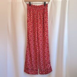 Aerie Red Floral Wide-Leg Satin Pajama Pants, XS
